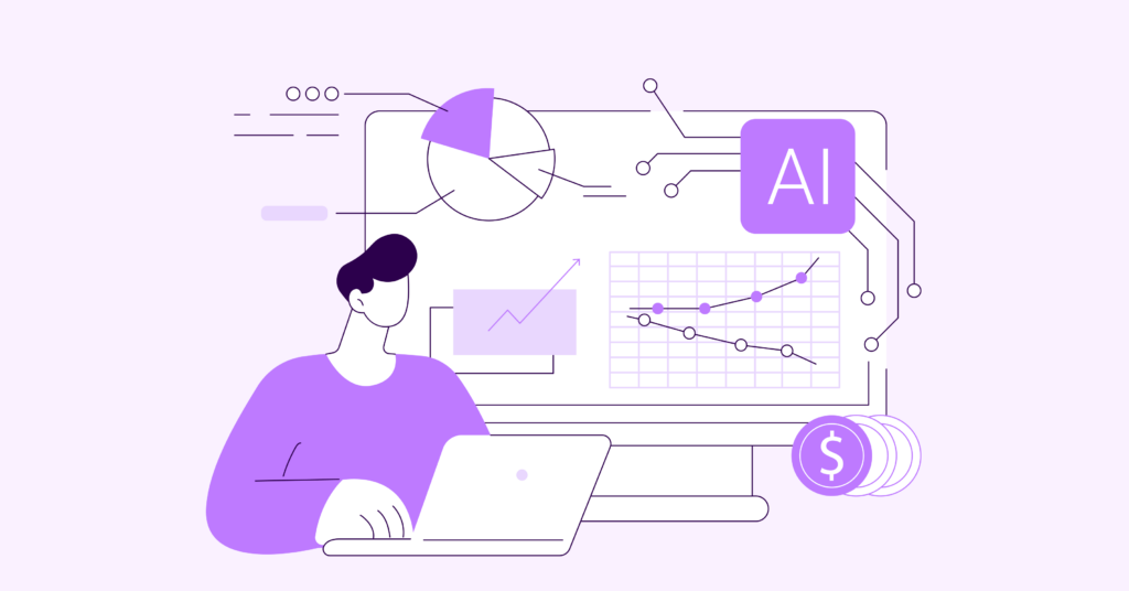 Illustration of a human inspecting data analytics using AI